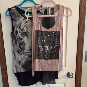 2p set Women's Graphic Tank Top‎ - Black and Brown